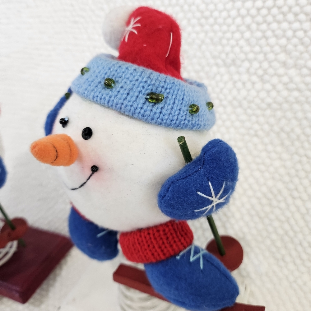 Skiing Snowman Stocking Holders Set Mr & Mrs Handmade Metal Set - Picture 5 of 12